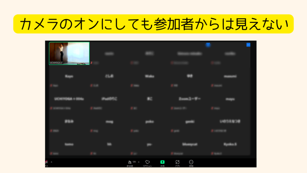メリット③：カメラのオンでも他の参加者から見られない
